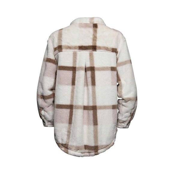 DIXXON Flannel Womens Dusty Rose Cream Brown Pink Long Sherpa Fleece Shacket - Picture 5 of 6